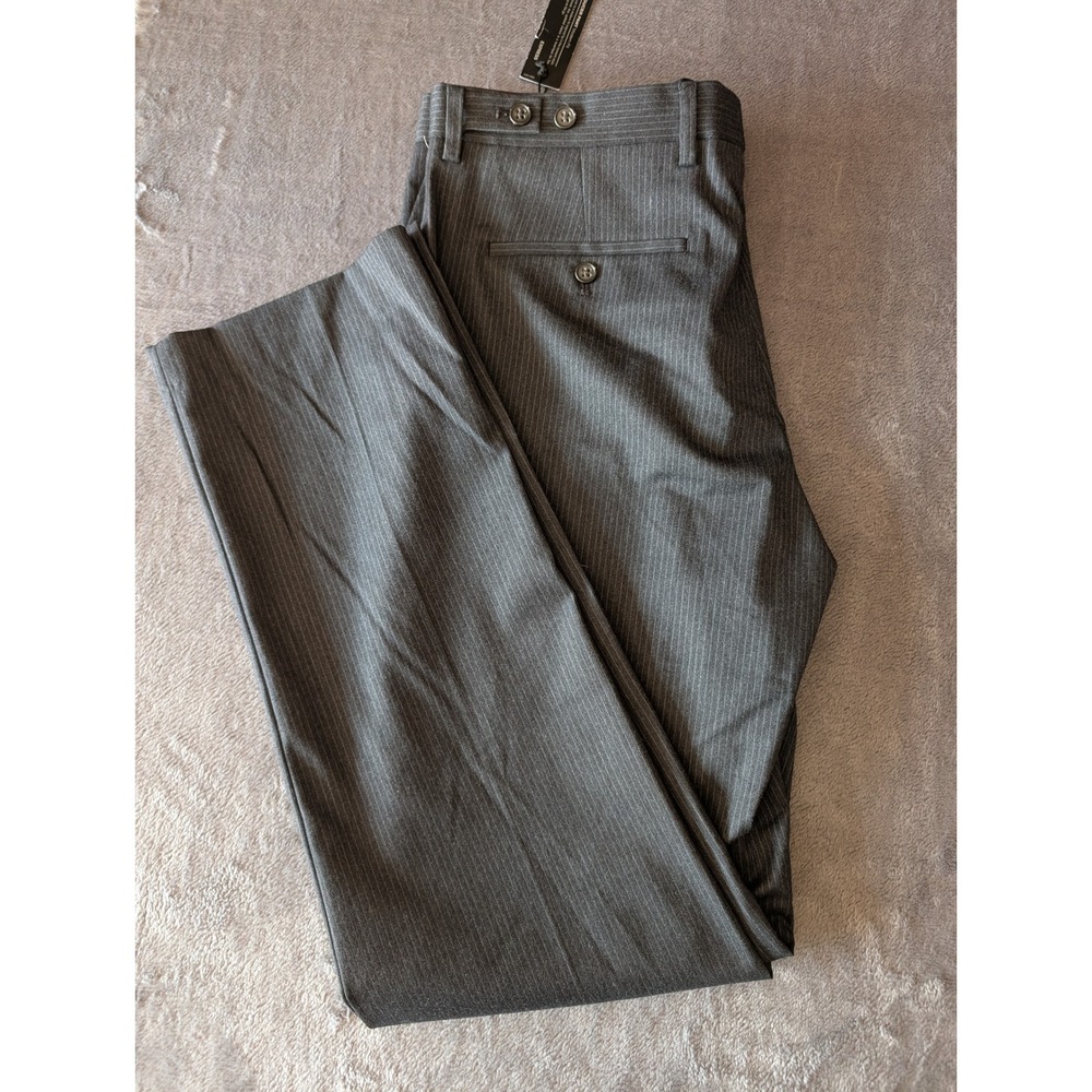 Express Producer Mens Pinstripe Dress Pants 34x34 Charcoal Grey Stretch Trousers